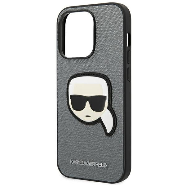 Karl Lagerfeld Saffiano dėklas iPhone 14 Pro Max – sidabrinis