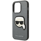 Karl Lagerfeld Saffiano dėklas iPhone 14 Pro Max – sidabrinis