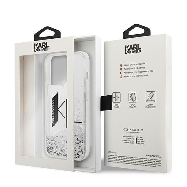 Karl Lagerfeld blizgantis dėklas iPhone 14 Pro – sidabrinis -- iPhone 14 Pro