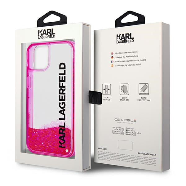 Karl Lagerfeld Liquid Glitter dėklas iPhone 14/15 Plus – rožinis