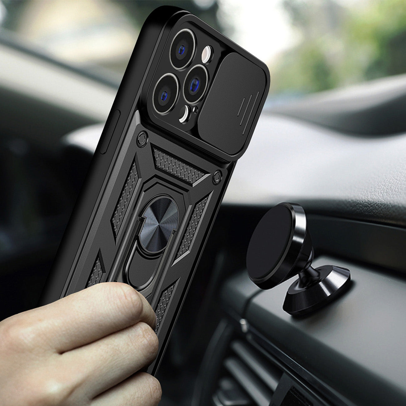 Hybrid Armor Camshield dėklas iPhone 14 Plus – juodas