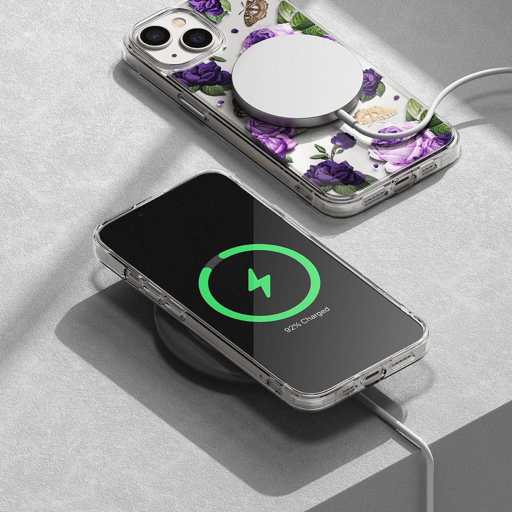 Ringke Fusion Design dėklas iPhone 14 Plus – skaidrus, Purple Rose -- iPhone 14 Plus