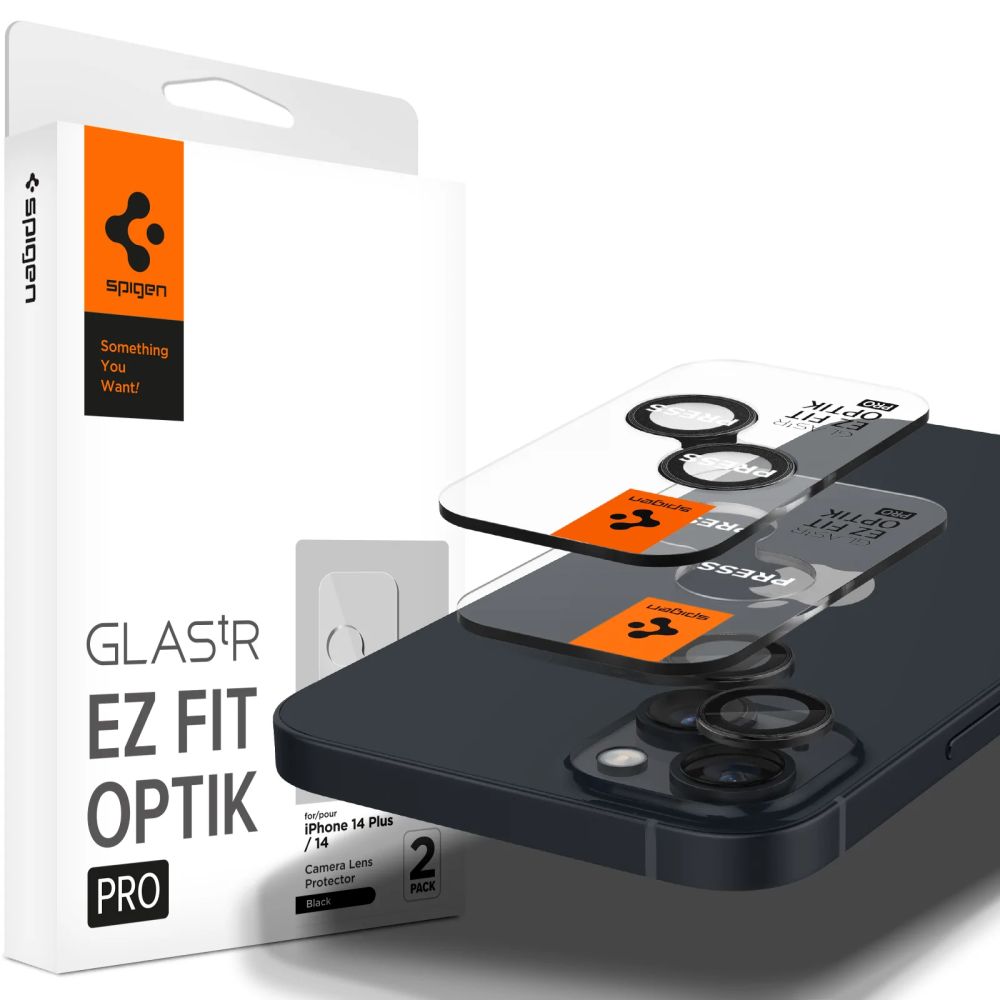 Spigen Optik.TR kameros stiklas iPhone 14/15 (Plus) – juodas, 2 vnt.