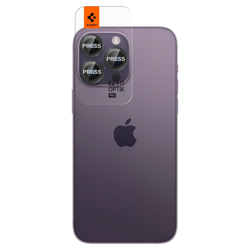 Spigen Optik.TR kameros stiklas iPhone 14–17 Pro/Max (2 vnt.) – juodas