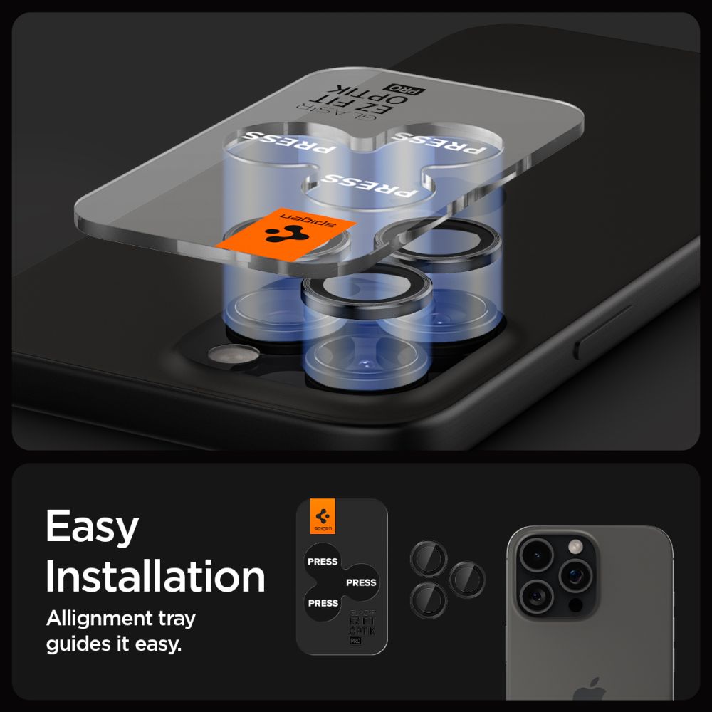 Spigen Optik.TR kameros stiklas iPhone 14–17 Pro/Max (2 vnt.) – juodas