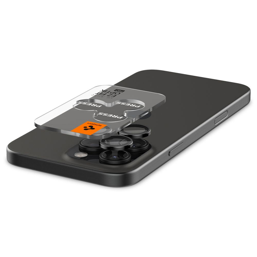 Spigen Optik.TR kameros stiklas iPhone 14–17 Pro/Max (2 vnt.) – juodas