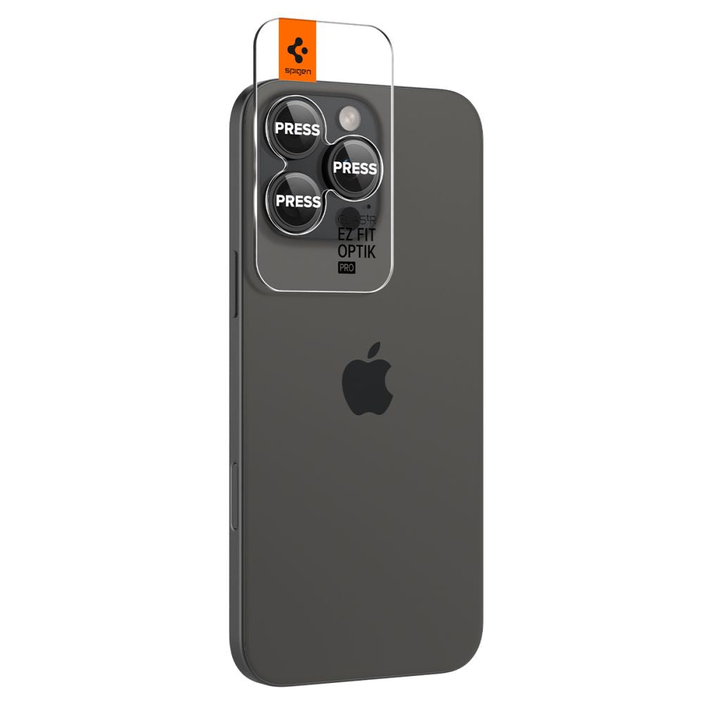 Spigen Optik.TR kameros stiklas iPhone 14–17 Pro/Max (2 vnt.) – juodas