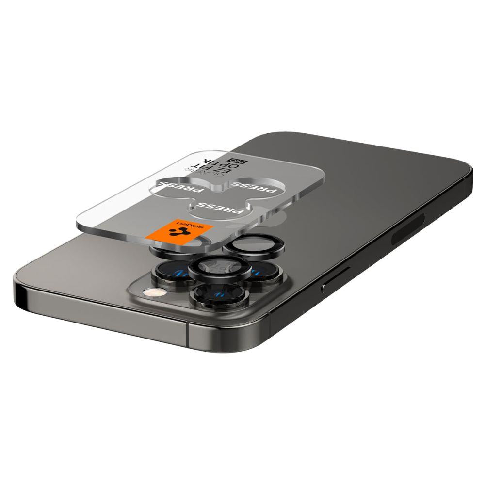 Spigen Optik.TR kameros stiklas iPhone 14–17 Pro/Max (2 vnt.) – juodas