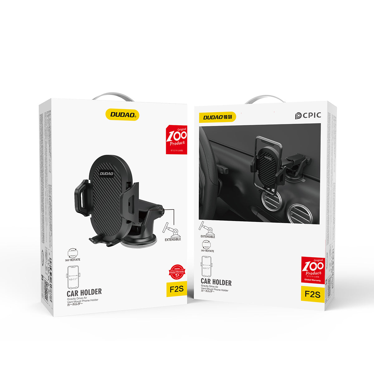 Dudao teleskopinis gravitacinis automobilinis laikiklis prie priekinio stiklo juodas (new F2S black)