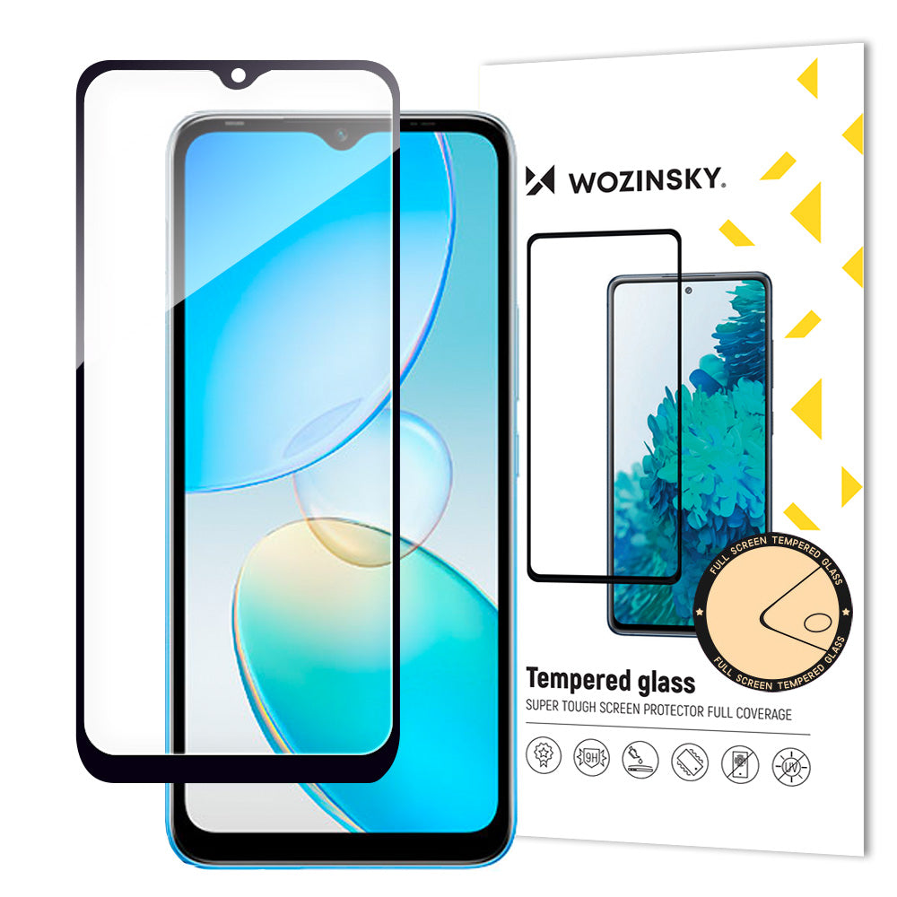 Wozinsky Full Glue Infinix Hot 12i viso ekrano grūdintas stiklas su juodu rėmeliu (tinka dėklui) -- Cell phone tempered glass