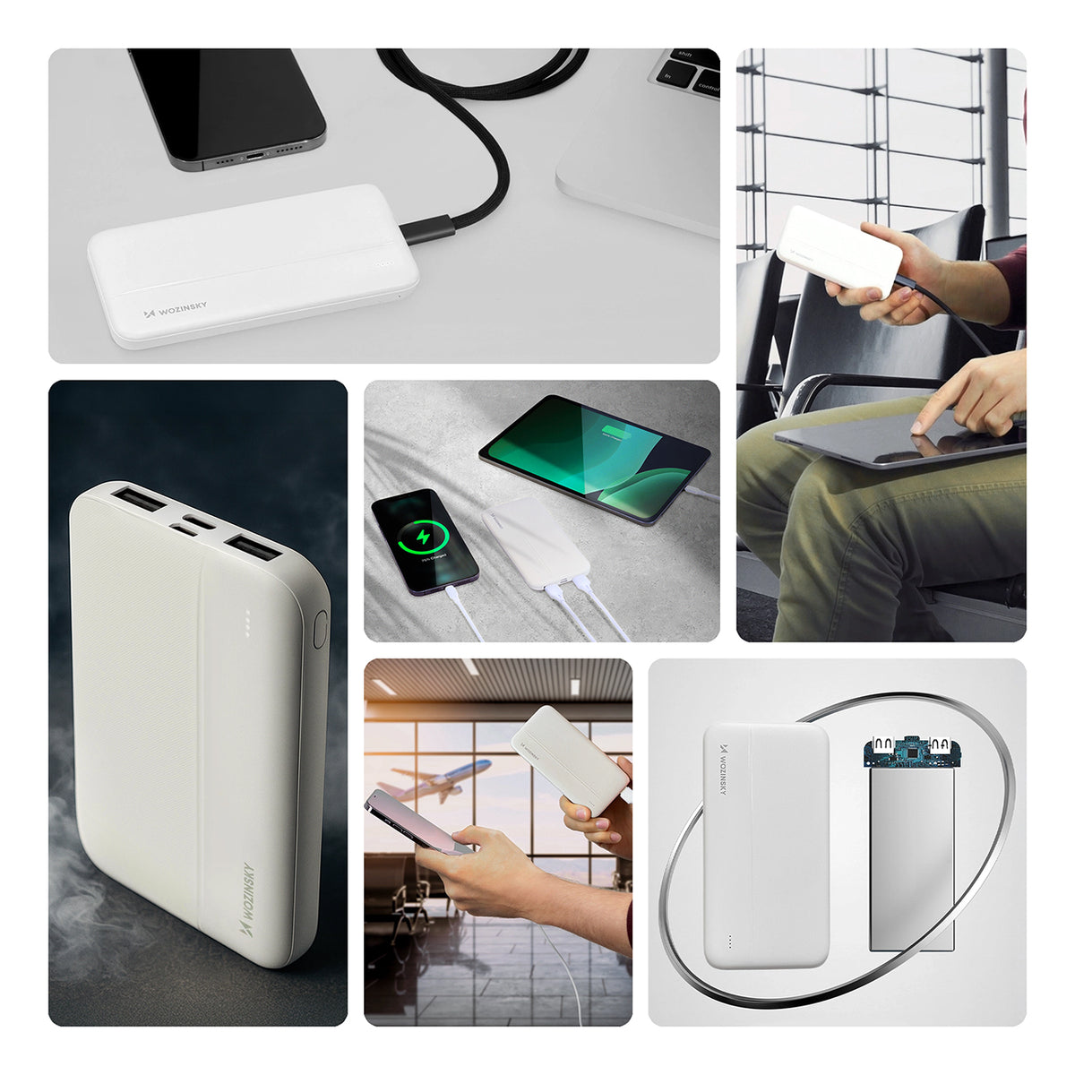 Wozinsky išorinė baterija Li-Po 10000mAh 2 x USB, balta (WPBWE1)