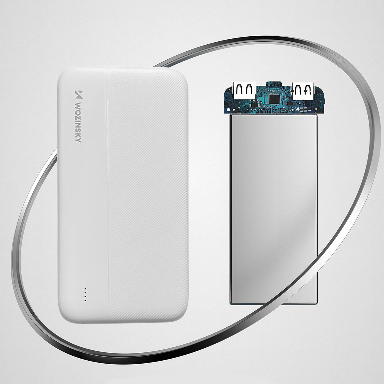Wozinsky išorinė baterija Li-Po 10000mAh 2 x USB, balta (WPBWE1)
