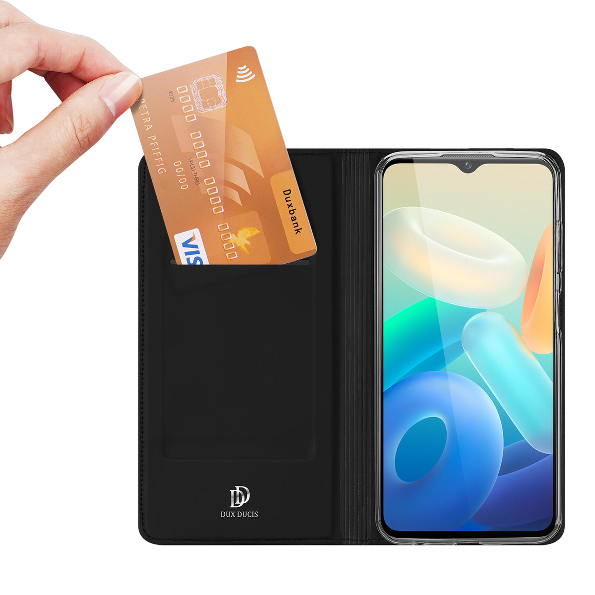 Dux Ducis Skin Pro dėklas Vivo Y16 / Y02s piniginės dėklo dangtelis su juodu atvartu -- Vivo Y16 / Vivo Y02s