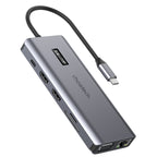 Choetech daugiafunkcinis HUB su ekranu 12in1 USB-C į USB-C / USB-A / HDMI / VGA / AUX / SD / TF pilkas (HUB-M26) -- USB Hubs
