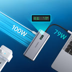 Choetech daugiafunkcinis HUB su ekranu 12in1 USB-C į USB-C / USB-A / HDMI / VGA / AUX / SD / TF pilkas (HUB-M26) -- USB Hubs