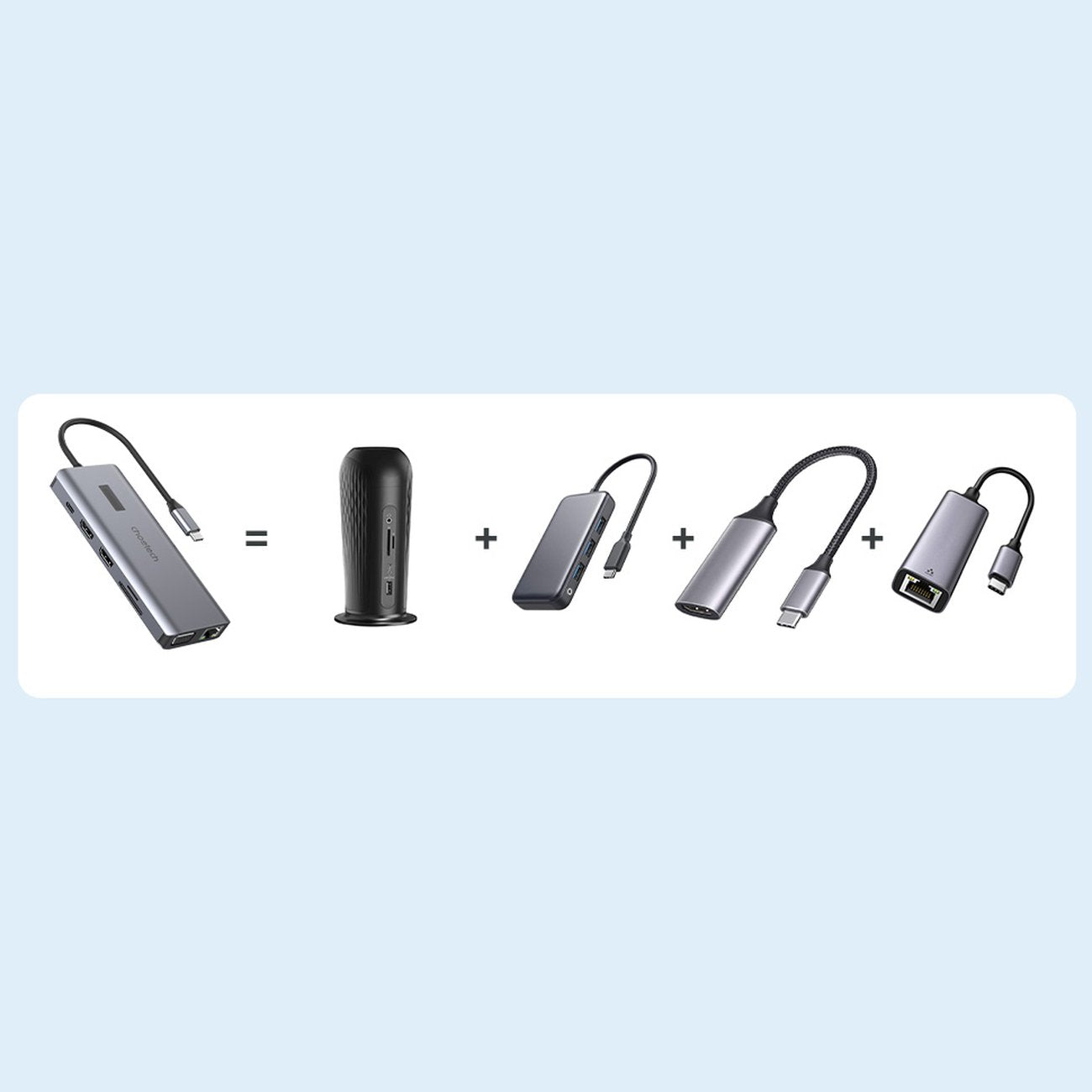 Choetech daugiafunkcinis HUB su ekranu 12in1 USB-C į USB-C / USB-A / HDMI / VGA / AUX / SD / TF pilkas (HUB-M26) -- USB Hubs