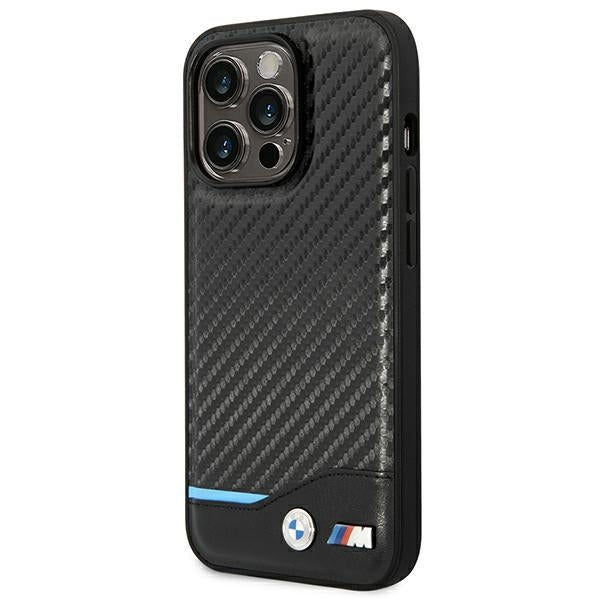 BMW Leather Carbon dėklas iPhone 14 Pro 6.1 – juodas