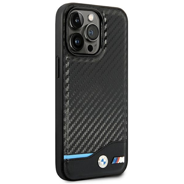 BMW Leather Carbon dėklas iPhone 14 Pro 6.1 – juodas