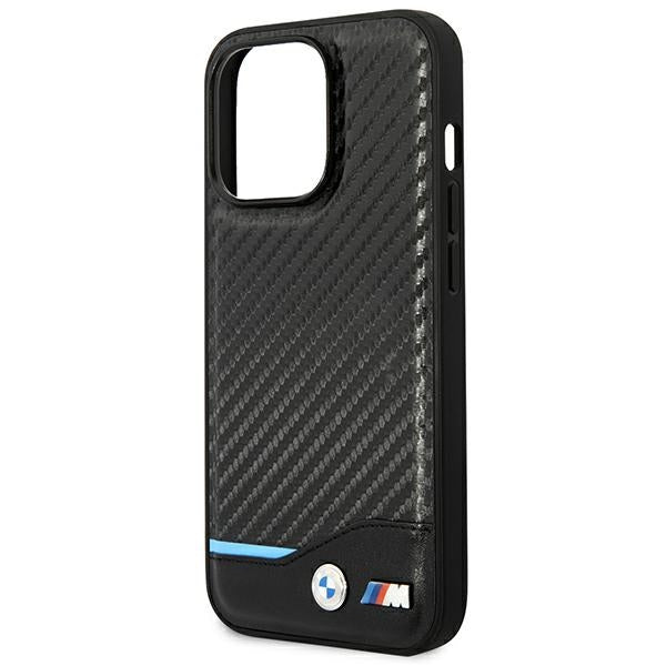 BMW Leather Carbon dėklas iPhone 14 Pro 6.1 – juodas