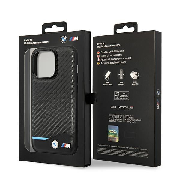 BMW Leather Carbon dėklas iPhone 14 Pro 6.1 – juodas