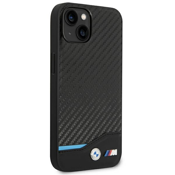 BMW Leather Carbon dėklas iPhone 14 Plus – juodas