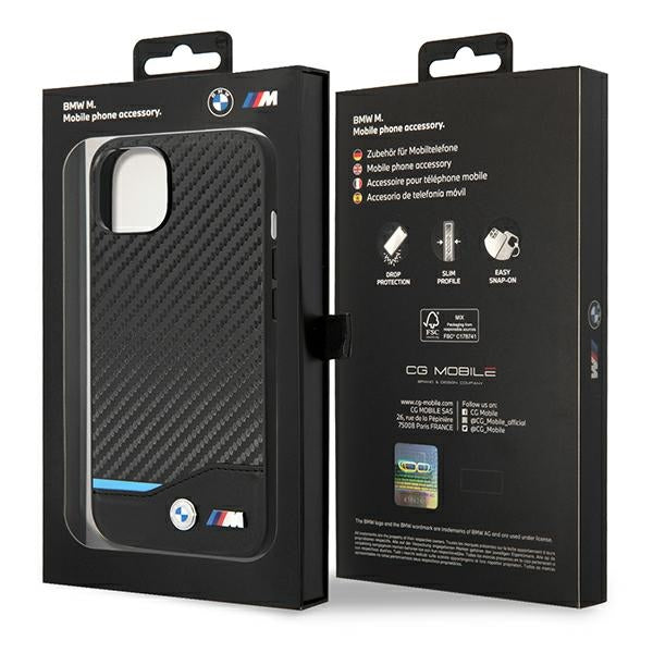 BMW Leather Carbon dėklas iPhone 14 Plus – juodas