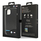 BMW Leather Carbon dėklas iPhone 14 Plus – juodas