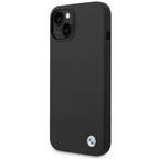 BMW silikoninis dėklas iPhone 14 – juodas, metalinis logotipas
