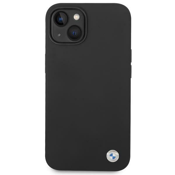 BMW silikoninis dėklas iPhone 14 – juodas, metalinis logotipas