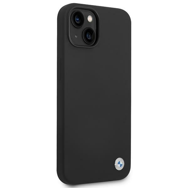 BMW silikoninis dėklas iPhone 14 – juodas, metalinis logotipas