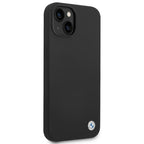 BMW silikoninis dėklas iPhone 14 – juodas, metalinis logotipas