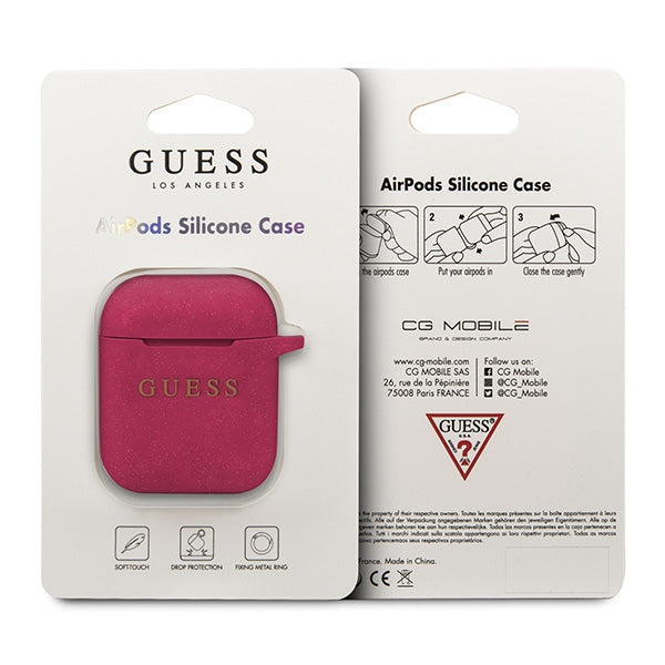 Guess silikoninis AirPods dėklas – fuksija, su žiedu