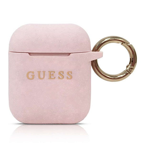 Guess silikoninis dėklas AirPods – šviesiai rožinis, blizgus -- AirPods 1