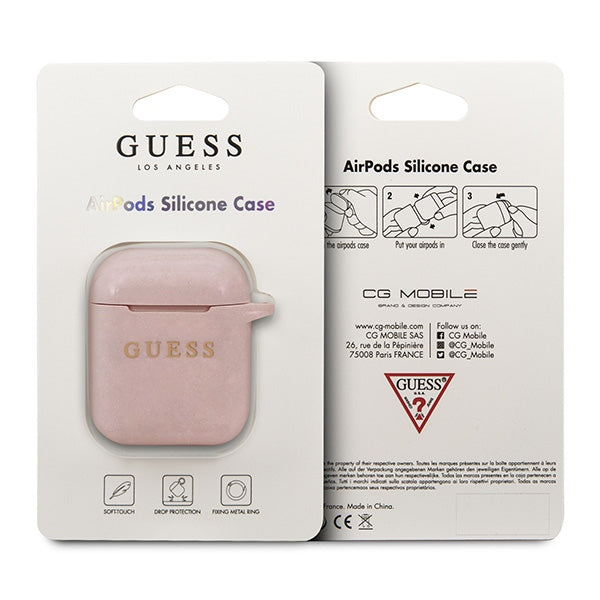 Guess silikoninis dėklas AirPods – šviesiai rožinis, blizgus -- AirPods 1