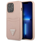 Guess Saffiano Triangle dėklas iPhone 13/13 Pro – rožinis