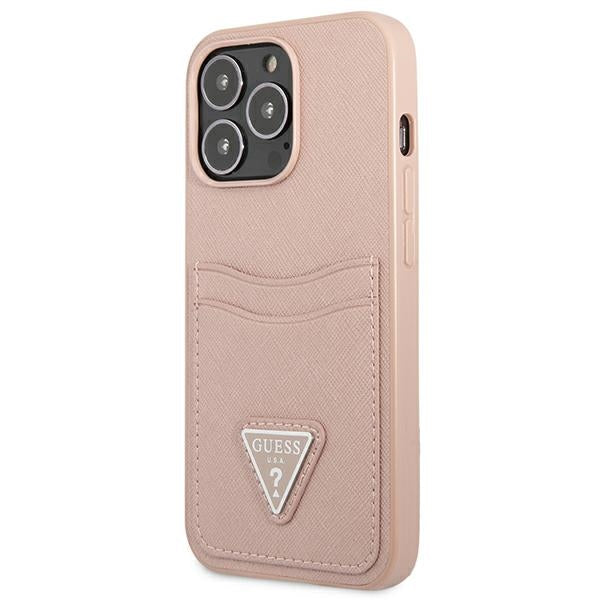 Guess Saffiano Triangle dėklas iPhone 13/13 Pro – rožinis