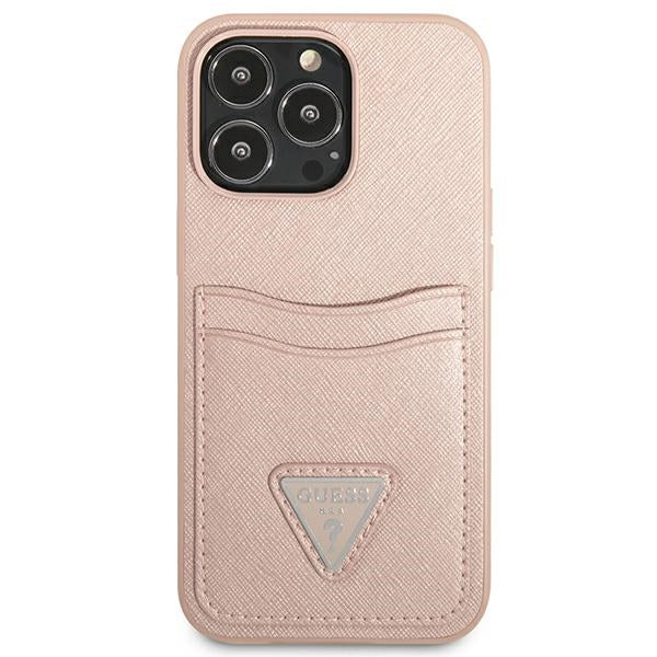 Guess Saffiano Triangle dėklas iPhone 13/13 Pro – rožinis