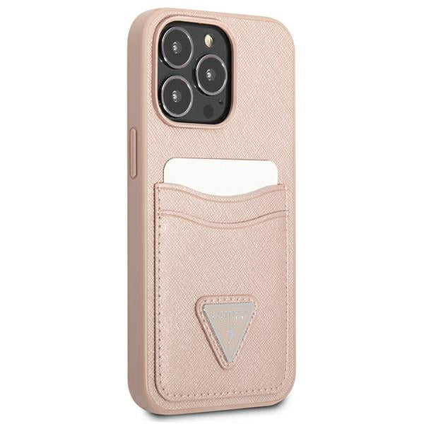 Guess Saffiano Triangle dėklas iPhone 13/13 Pro – rožinis