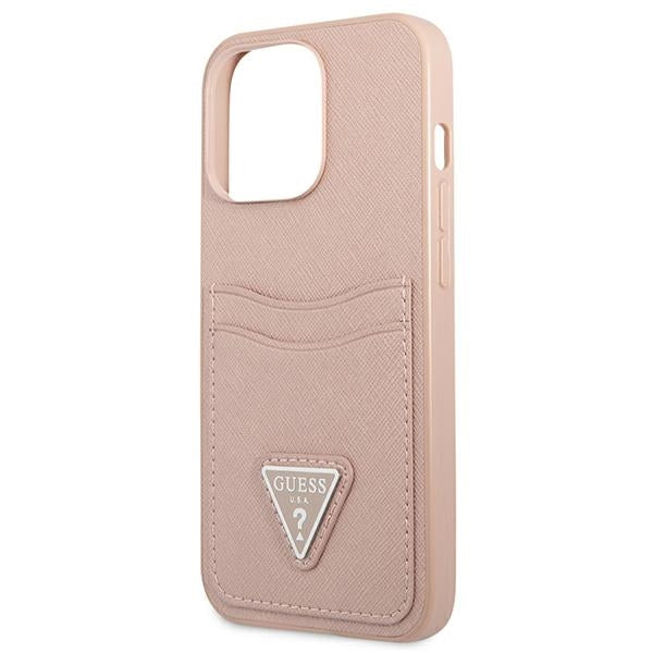 Guess Saffiano Triangle dėklas iPhone 13/13 Pro – rožinis