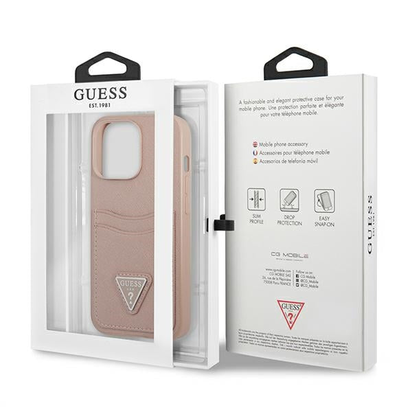 Guess Saffiano Triangle dėklas iPhone 13/13 Pro – rožinis