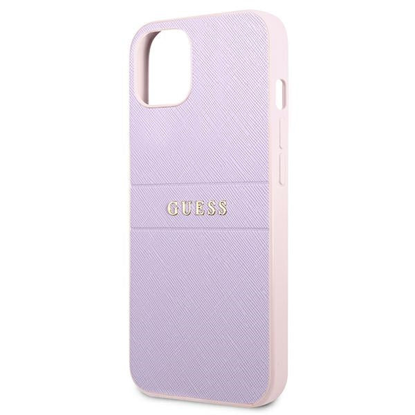 Guess Saffiano Strap dėklas iPhone 13 mini – violetinis
