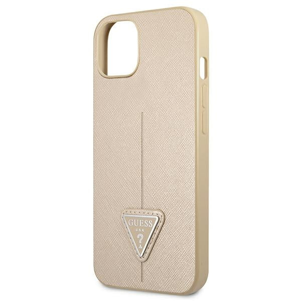 Guess Saffiano Triangle dėklas iPhone 13 mini – smėlinis
