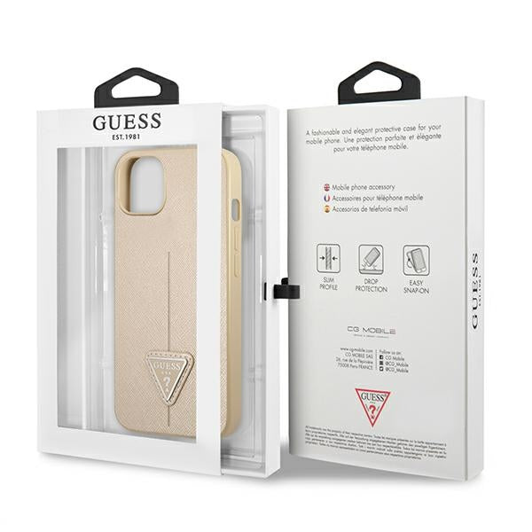 Guess Saffiano Triangle dėklas iPhone 13 mini – smėlinis