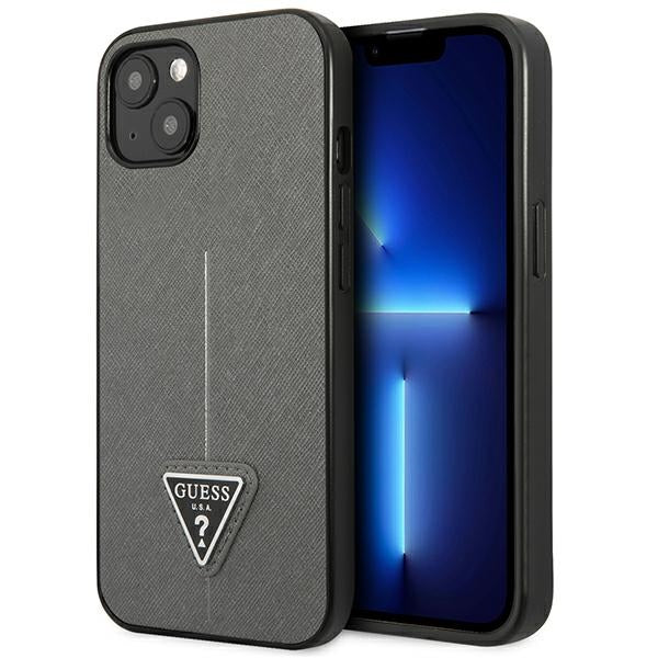 Guess Saffiano Triangle dėklas iPhone 13 mini – sidabrinis