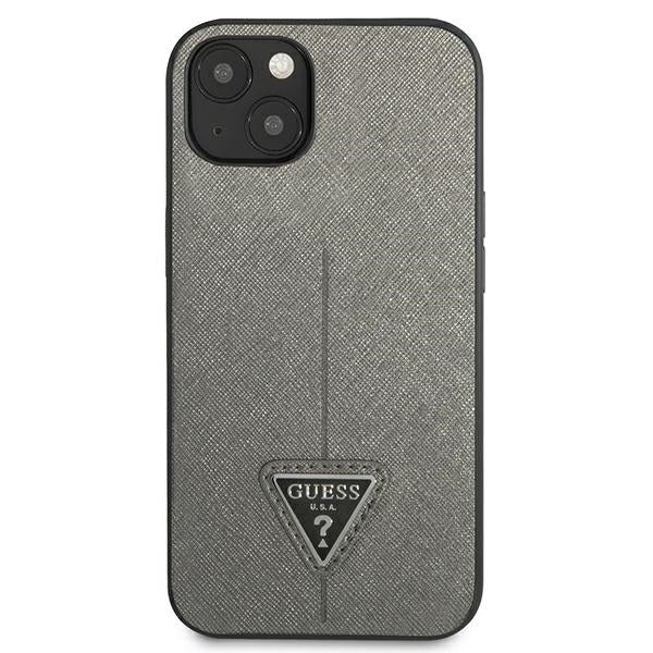 Guess Saffiano Triangle dėklas iPhone 13 mini – sidabrinis