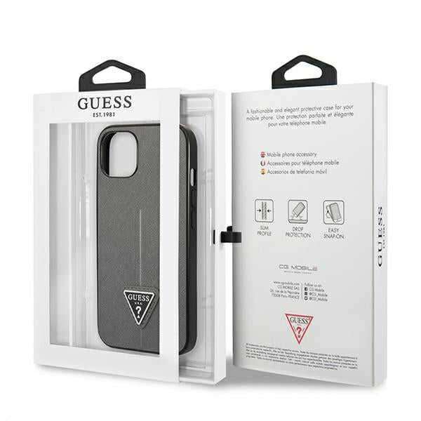 Guess Saffiano Triangle dėklas iPhone 13 mini – sidabrinis
