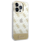 Guess dėklas iPhone 14 Pro – auksinis, 4G Pattern Script