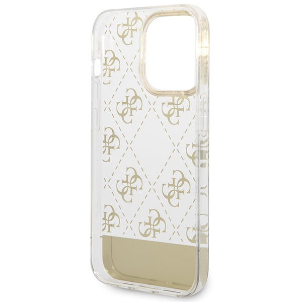Guess dėklas iPhone 14 Pro – auksinis, 4G Pattern Script