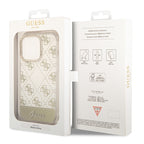 Guess dėklas iPhone 14 Pro – auksinis, 4G Pattern Script
