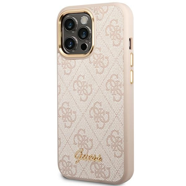 Guess 4G Vintage Gold Logo dėklas iPhone 14 Pro – rožinis